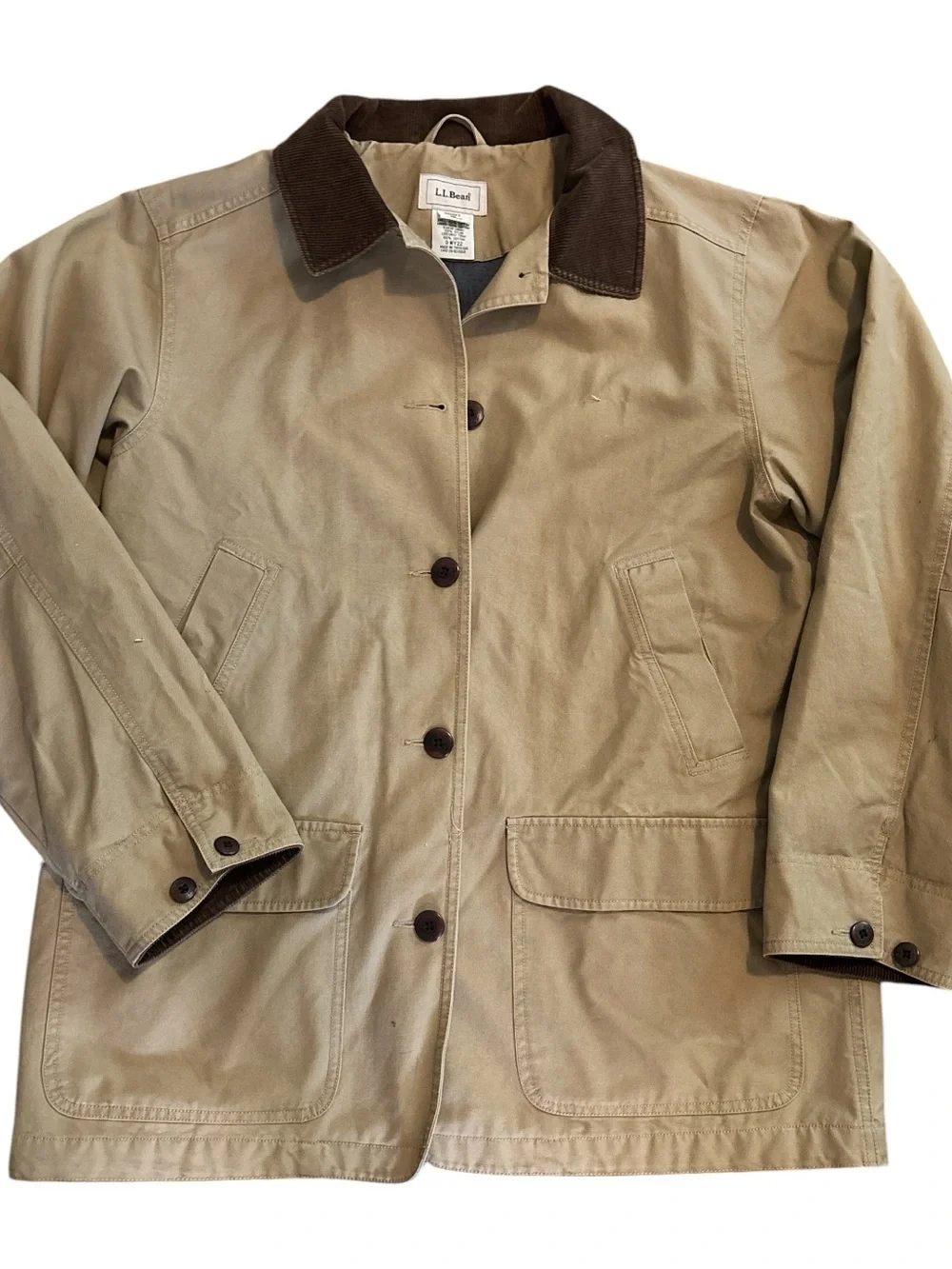 L.L. Bean Women’s Tan Cotton Field Chore Barn Jacket with Corduroy Collar L